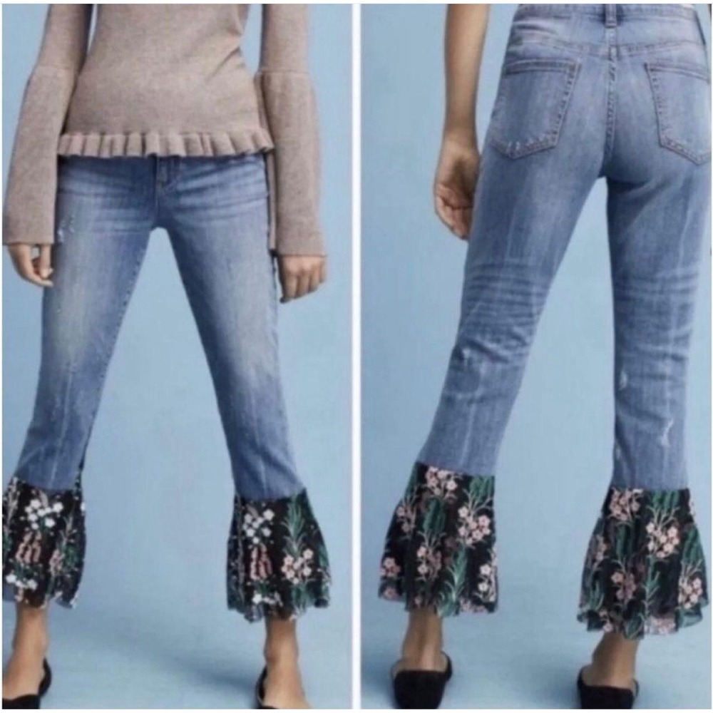 Pilcro and the Letterpress Women Denim Jeans‎ Embroidered Flare Bottom Size 28